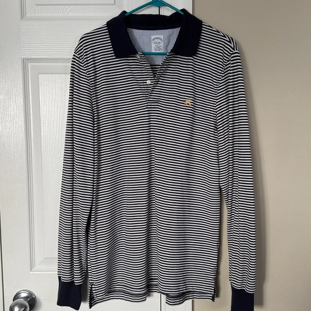 Brooks Brothers Blue and White Long sleeved polo Striped Shirt - Picture 3 of 3